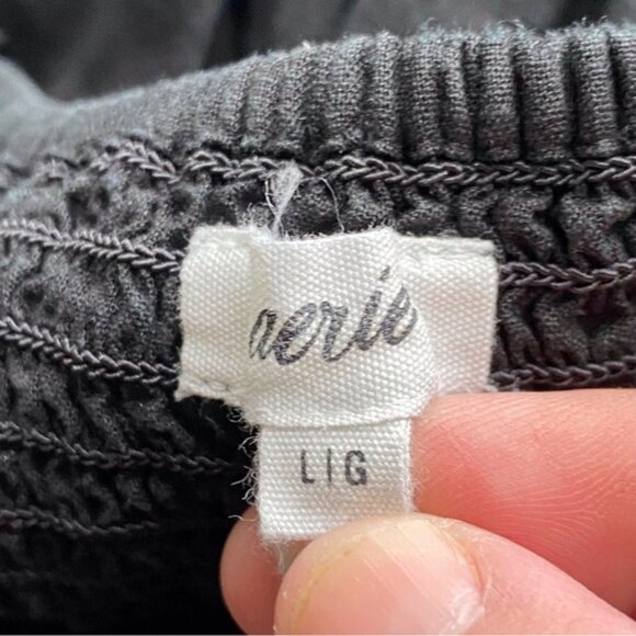 Aerie 2023 Love Of Linen Blend Mini Dress Woman Large Black Pockets Smocking - Picture 8 of 16